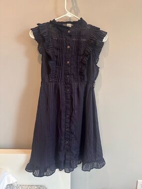 ✨ Elegant Sheer Striped Ruffle Button Dress, Size S ✨